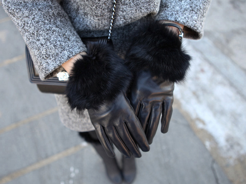 Leather Gloves with Fur Detail