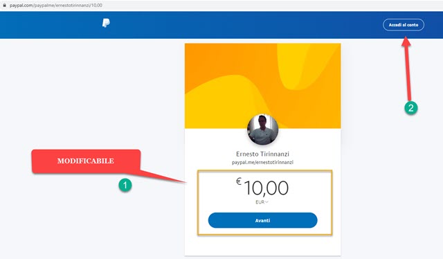 invio denaro con paypal.me