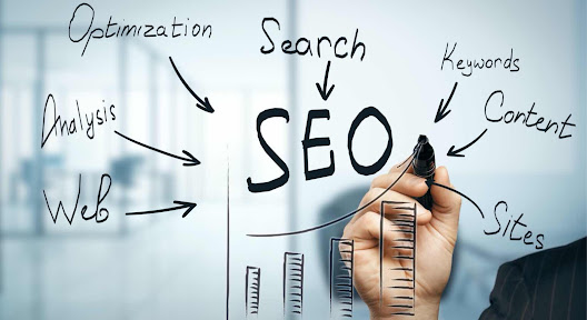 SEO and online marketing signs in virtual space.