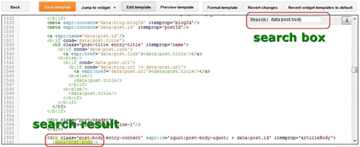 search for code in blogger template