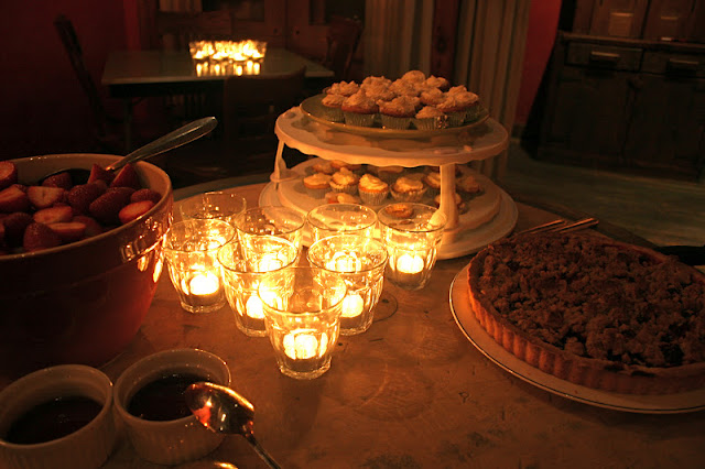 Candle-Lit Dessert Table with Whole Wheat Plum Crumble Tart