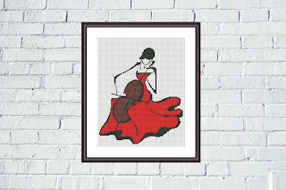 Lady in red cross stitch design - Tango Stitch