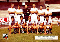 REAL CLUB CELTA DE VIGO - Temporada 1971-72 - Pedrito, Manolo, Gost, Rivas, Rivera, Hidalgo; Lezcano, Juan, Rodilla, Almagro y Jiménez - 10º en la liga de 1ª División, entrenado por Juan Arza