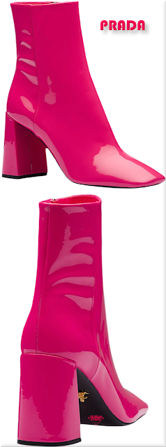 ♦Prada pink square toe block-heel boots #prada #shoes #pink #pantone #brilliantluxury