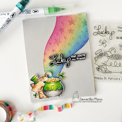 Lucky That You're My Friend Card by Samantha Mann for Newton's Nook Designs, Distress Inks, St Patrick's Day, Rainbow, Lucky Clover, Card, Card Making, Fussy Cutting #newtonsnook #newtonsnookdesigns #stpatricksday #distressinks #stencil #cardmaking #handmadecards