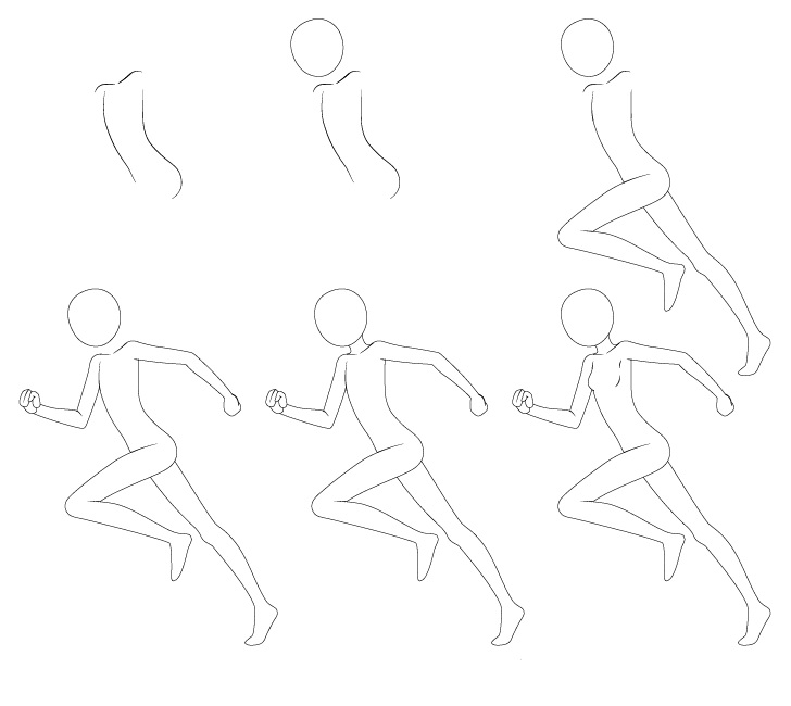 Anime menjalankan pose menggambar langkah demi langkah