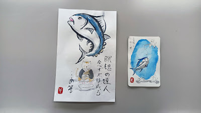 絵手紙猫魚介類