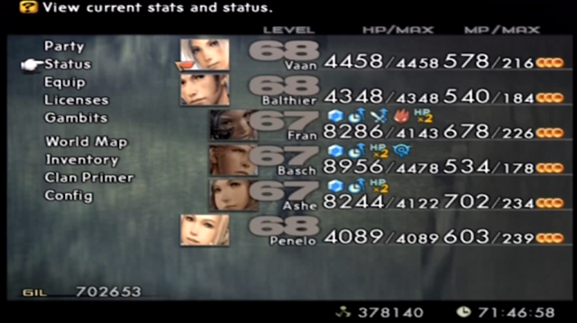 Ingame menu image Final Fantasy 12