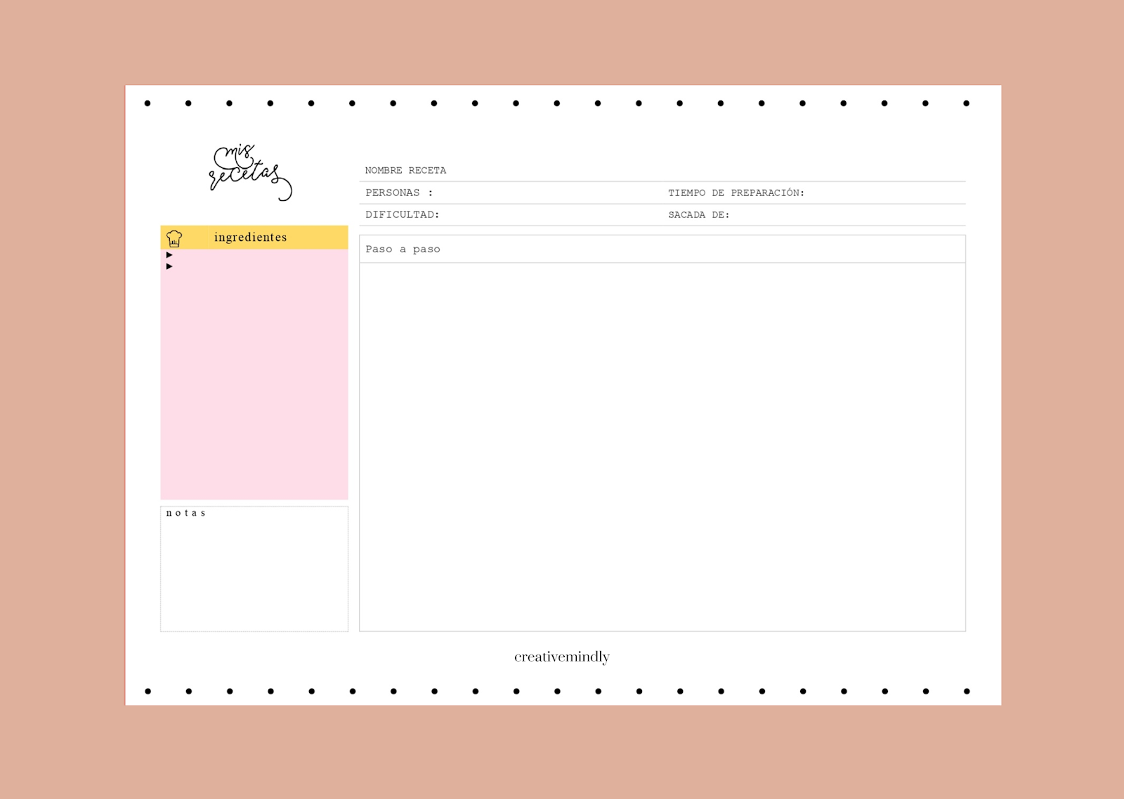 Creative Mindly: RECETARIO EDITABLE + LISTA DE LA COMPRA