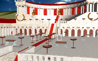 A view by day, showing the torcheres used to light the temple up. Sanctuary of Fortuna Primigenia Virtual Tour provided with the permission of 3d model and virtual tour creator, Darren / Logan5Ariel