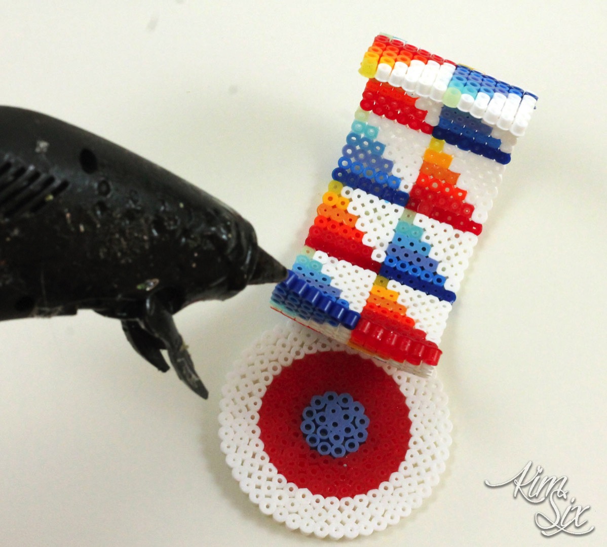 Glue gun on pearler beads to make 3D
