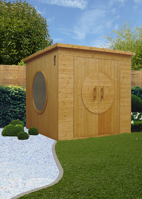 garden shed with porthole windows