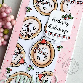 Sunny Studio Stamps: Hedgey Holidays Hogs & Kisses Scenic Route Christmas Garland Frame Dies Holiday Card by Candice Fisher