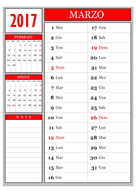 Calendario mensile - Marzo 2017