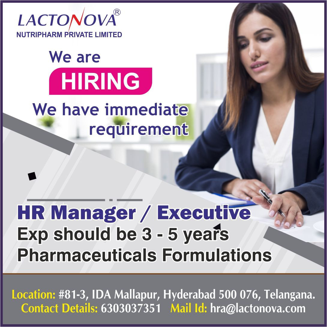 Job Available's for Lactonova Nutripharm Pvt Ltd Job Vacancy for HR Manager/ Executive