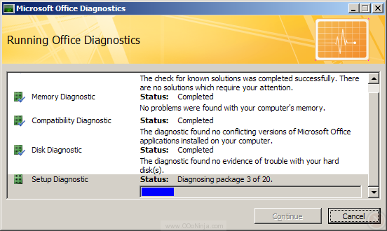 Microsoft Office Diagnostics in Outlook 2007