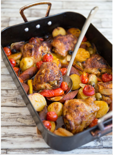 Spanish Chicken Tray Bake #dinnerfood #spanishrecipe 