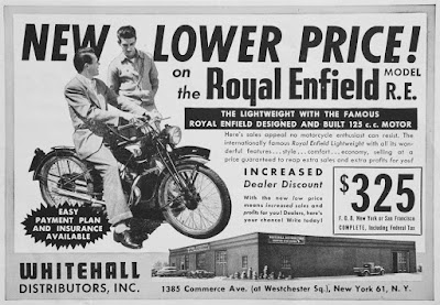 Advertisement offers Royal Enfield Model RE at new low price.