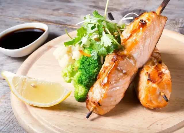 Grilled Salmon Skewers and sauce