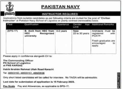 Pakistan Navy Jobs Karachi, Sindh 2023