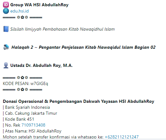 Silsilah Ilmiyyah Pembahasan Kitab Nawaqidhul Islam HSI | Halaqah 02 ~ Penjelasan Kitab Nawaqidul Islam Bagian 02