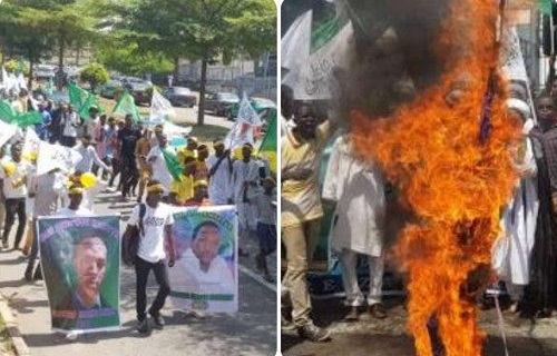 Shiites in Nigeria take sides with man who murdered teacher in France over caricature of Prophet Muhammad...  calls out President Macron as they burn France flag