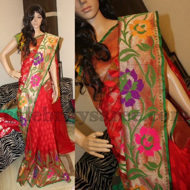 Red Jute Kota Saree