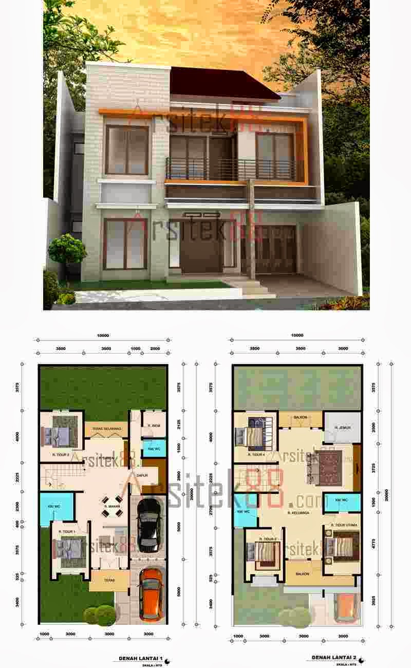    Contoh Desain Denah Rumah Minimalis 2 Lantai Sketsa Arsitektur Modern