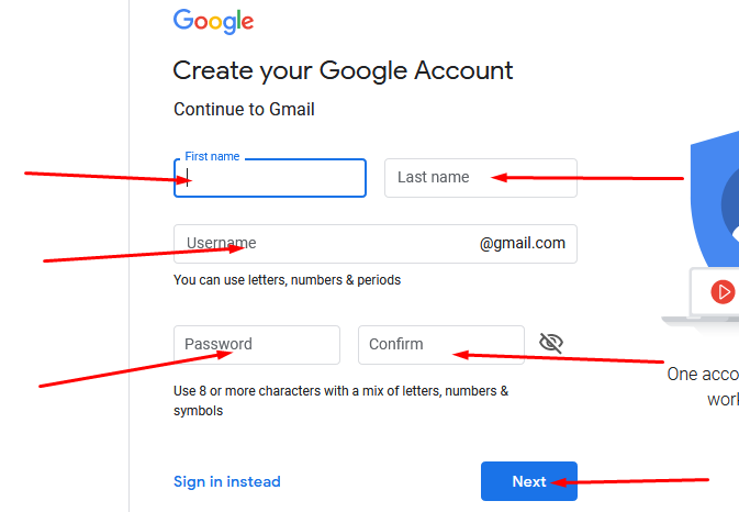 Create your google account