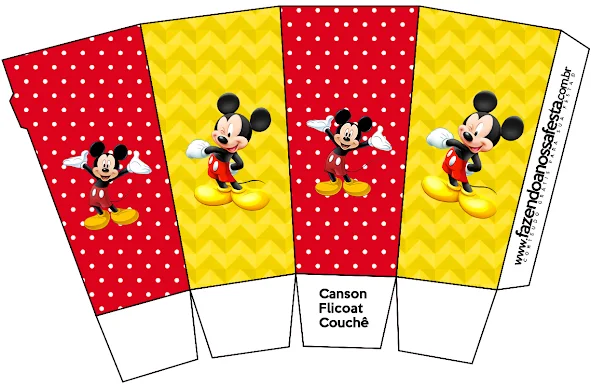 Mickey en Fondo Amarillo con Zigzags y Rojo con Lunares: Cajas para Imprimir Gratis.