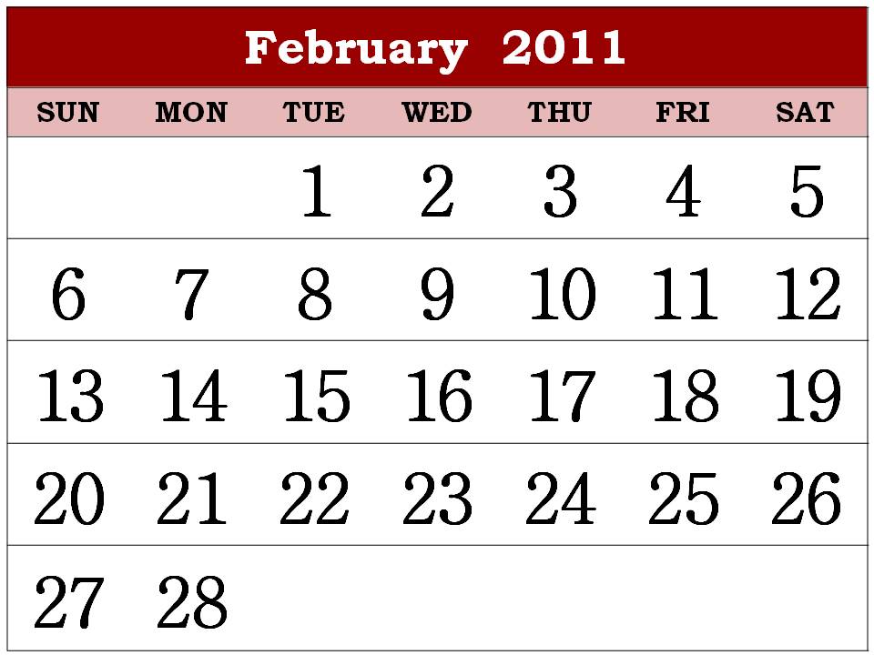 2011 calendar printable february. 2011 calendar printable