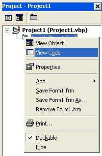 Right Click, then Click View Object / View Code menu in VB Explorer Project Window