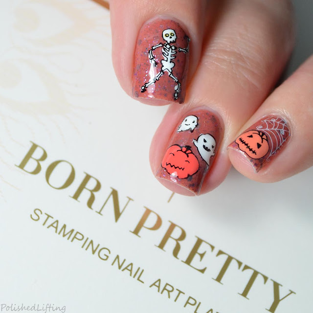 pumpkin ghost stamped nail art