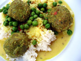 Split Pea Cilantro Dumplings in a Coconut Curry