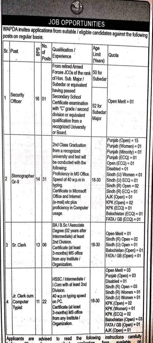 WAPDA Jobs 2024 Official Job Advertisement