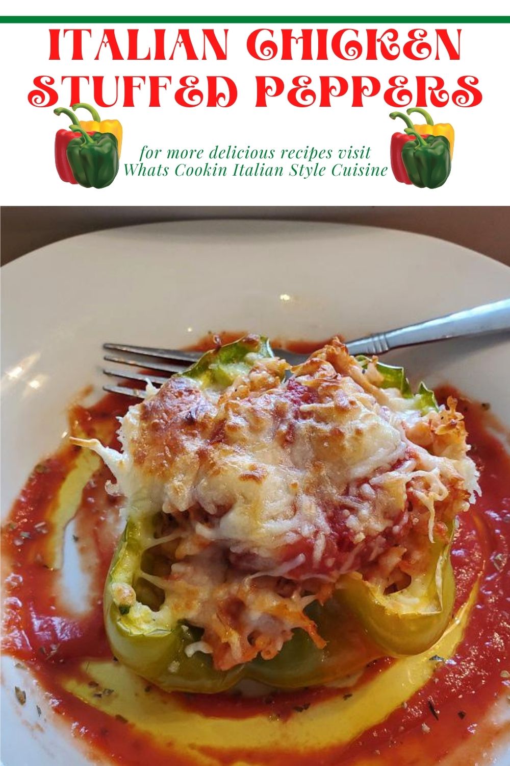 this is a pin for chicken parm stuffed peppers