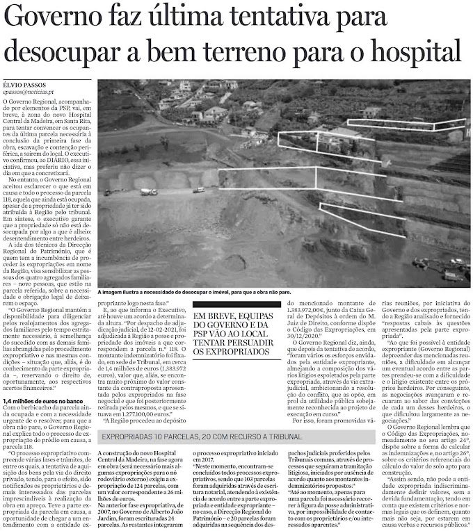Esclarecimentos sobre a contenda nos terrenos do novo hospital (notícia DN-M)