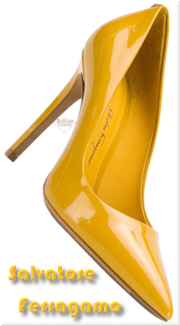 ♦Salvatore Ferragamo Alba X5 patent leather pumps #saintlaurent #shoes #pantone #yellow #brilliantluxury