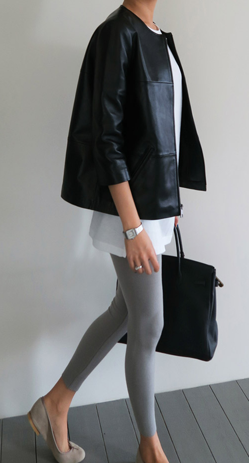  Seam Accented Leather Jacket