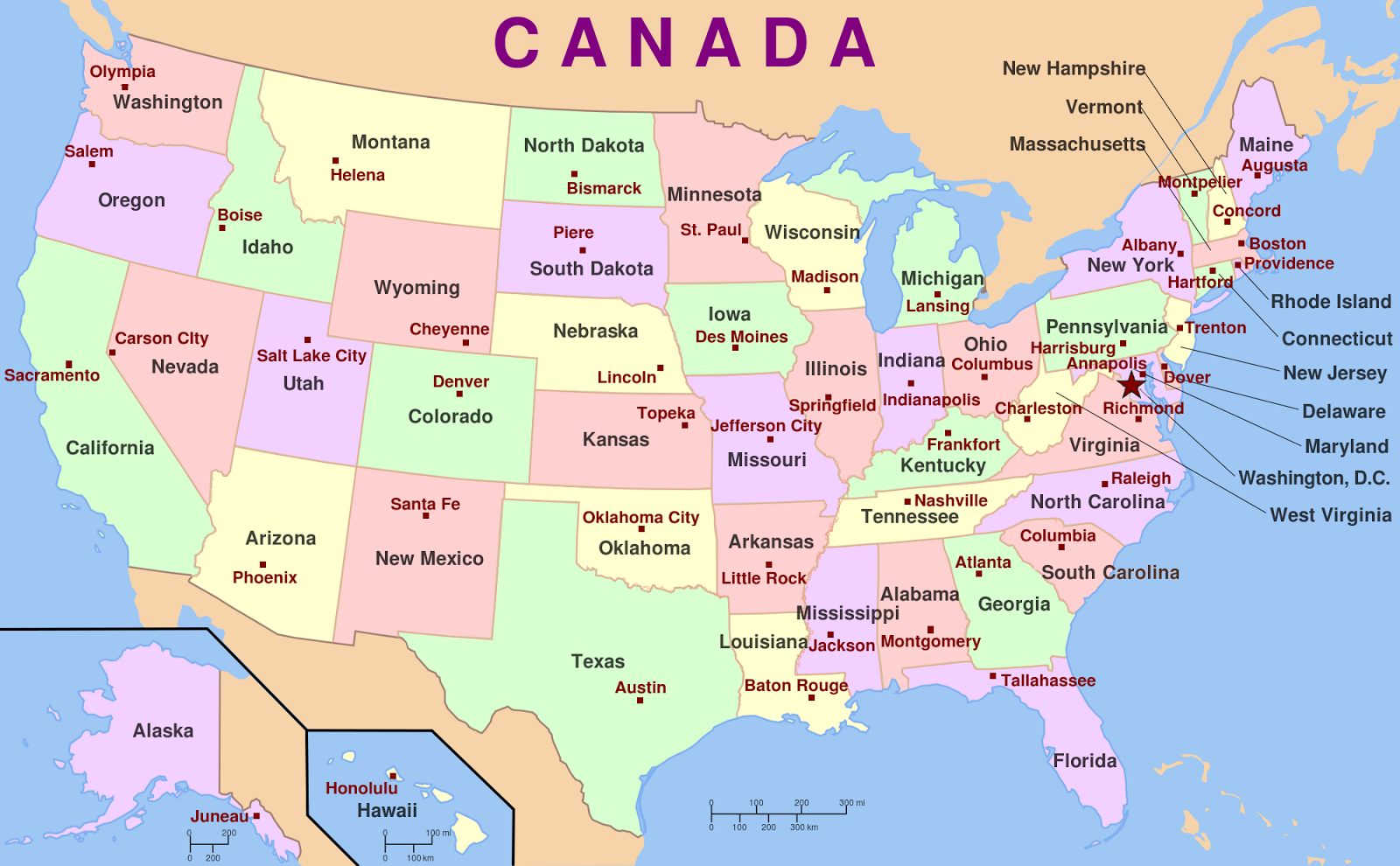 Map Of Usa With Capitals