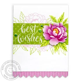 Sunny Studio Blog: Best Wishes Floral No-line coloring Wedding Card (using Pink Peonies Stamps, Dots & Stripes Pastels Paper & Heartstrings Border Dies)