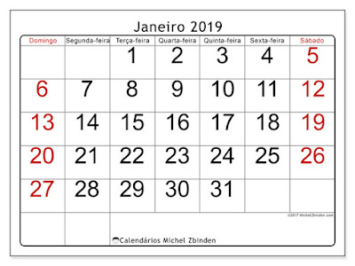 Calendário janeiro/2019