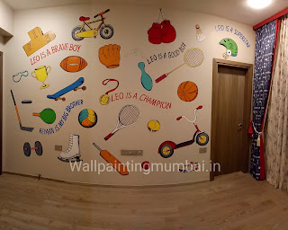 Sports Themed Wall Painting For Children's Room 