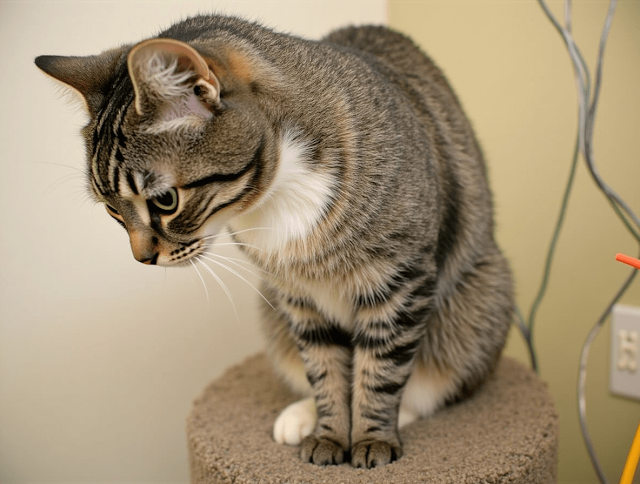 A cat owner gently redirecting a cat away from knocking over objects, demonstrating positive behavior management.