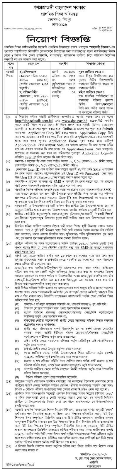 Directorate of Primary Education (DPE) Job Circular 2018