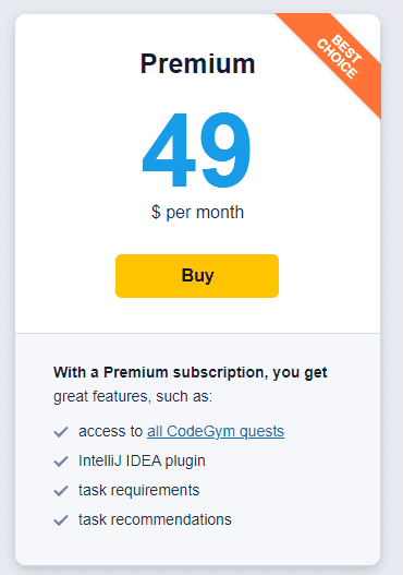 codegym premium subscription price is $49