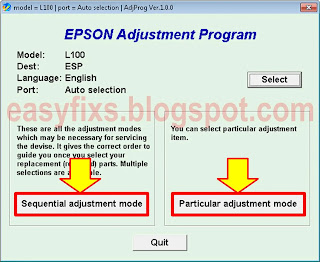 Sequential and Particular adjustment mode Epson L200, L201