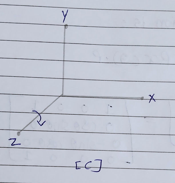 write down the equation and transformation matrix for 3D Rotation about X Y and Z-axis,3d rotation,3d rotation in computer graphics,3d rotation in cg