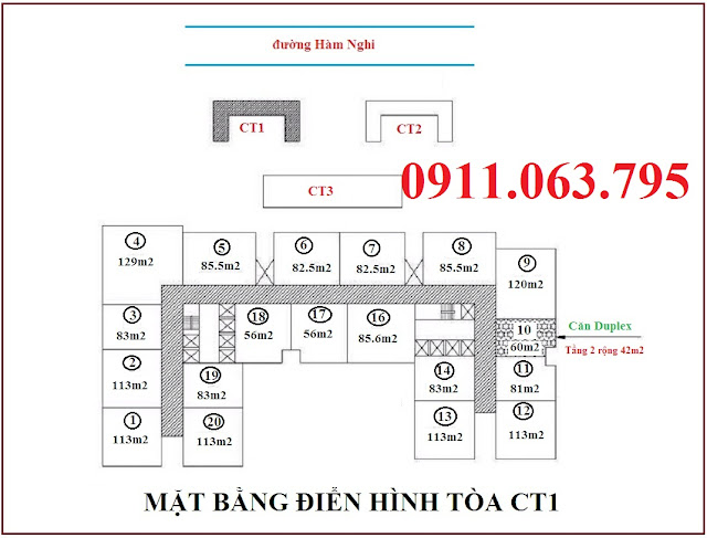 Mặt bằng chung cư Vinhomes Gardenia Mỹ Đình tòa CT1