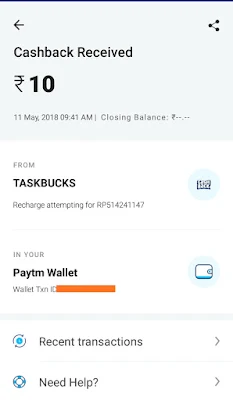 Taskbuck paytm proof image
